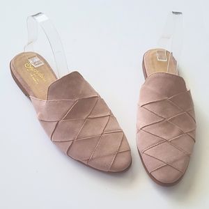 SEYCHELLES "SURVIVAL" GENUINE SUEDE WOVEN STRAP MULES